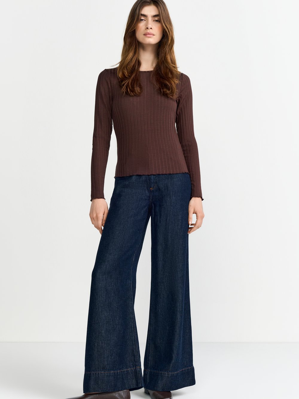 Rich & Royal Langarmshirt Damen Viskose braun strukturiert, XL