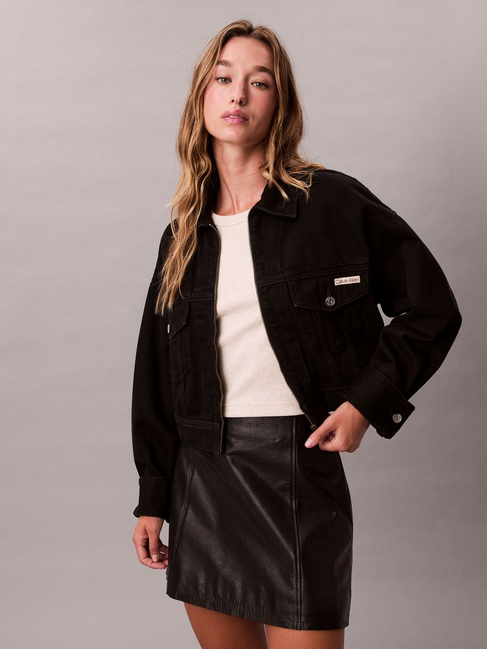 Calvin Klein Jeans Jeansjacke Damen Baumwolle schwarz, M