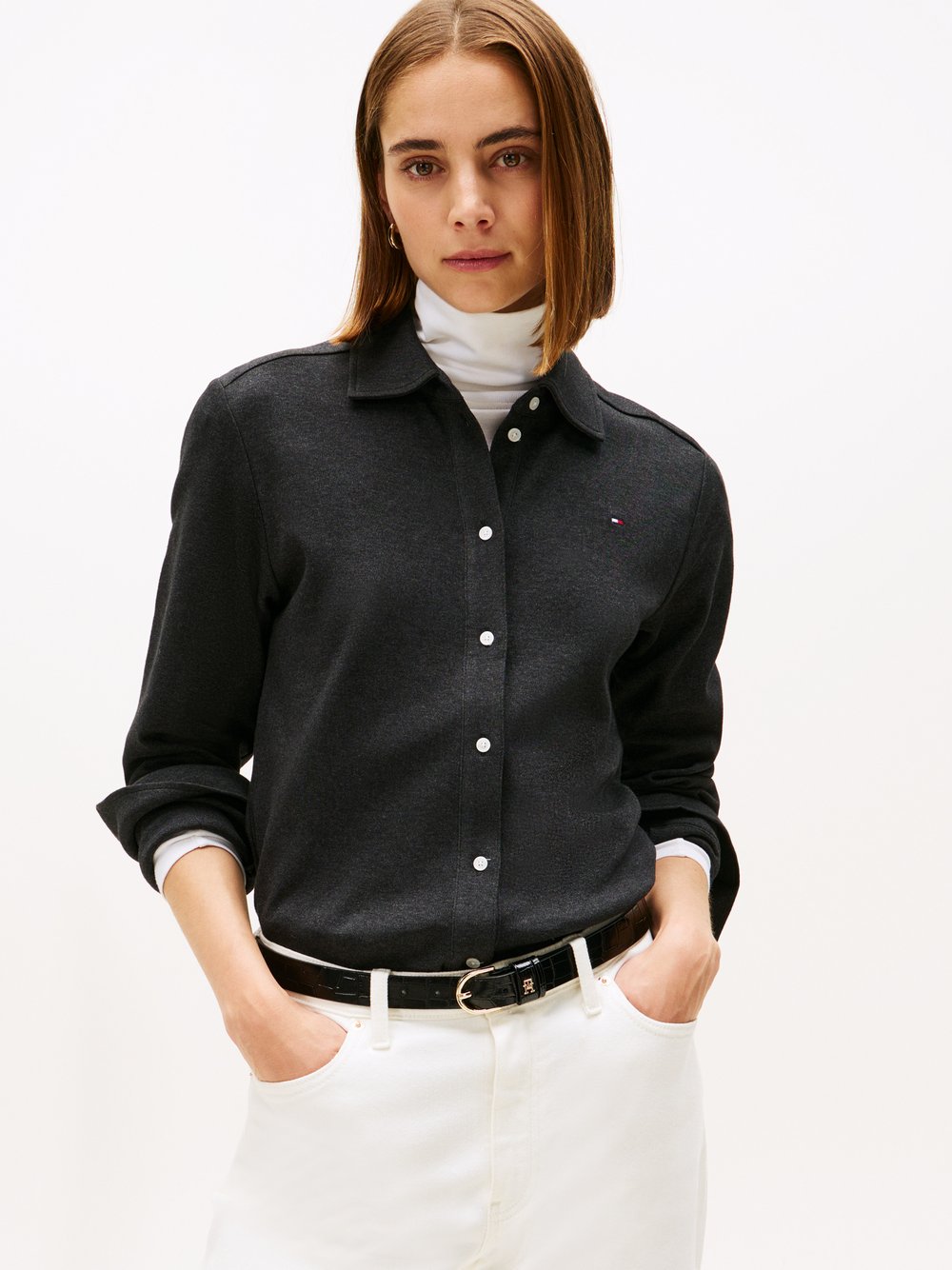 Tommy Hilfiger Jersey-Bluse Damen Baumwolle grau meliert, L