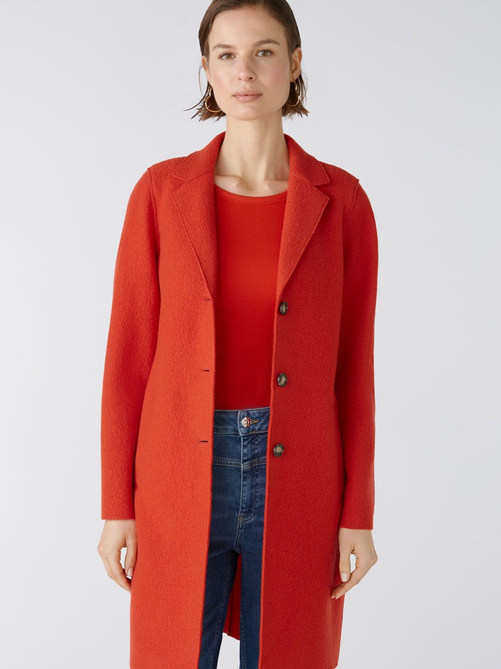 Oui Wollmantel Damen Schurwolle rot, 36