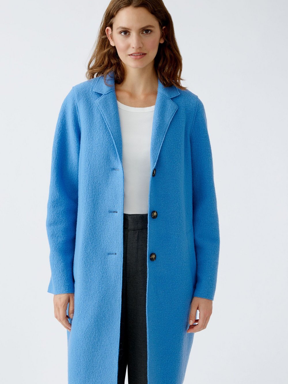 Oui Wollmantel Damen Schurwolle blau, 38