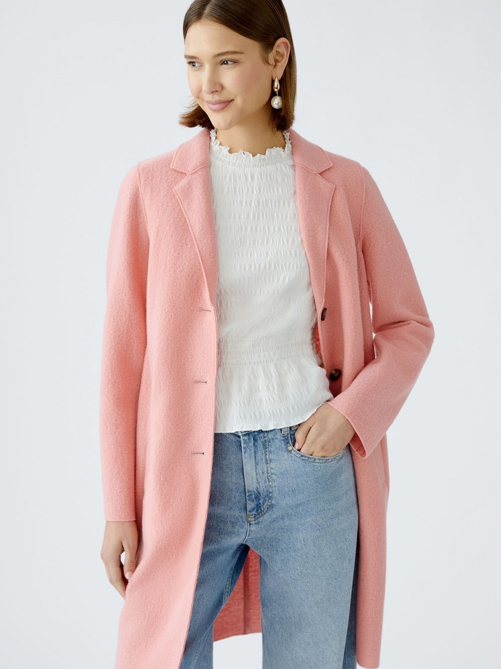 Oui Wollmantel Damen Schurwolle pink, 36