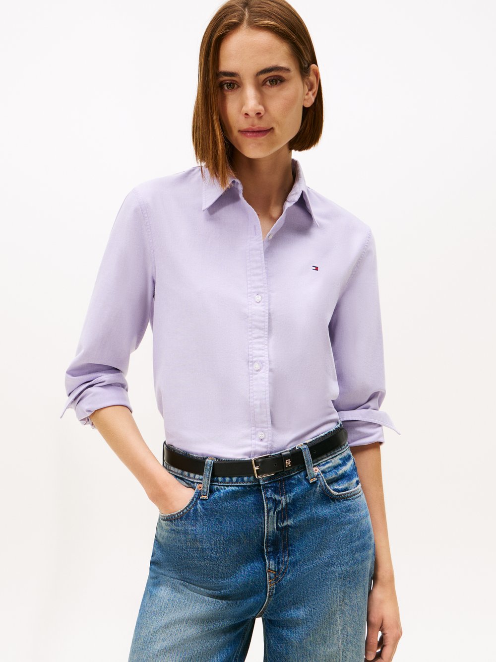 Tommy Hilfiger Oxford-Hemdbluse Damen Baumwolle lila, 34