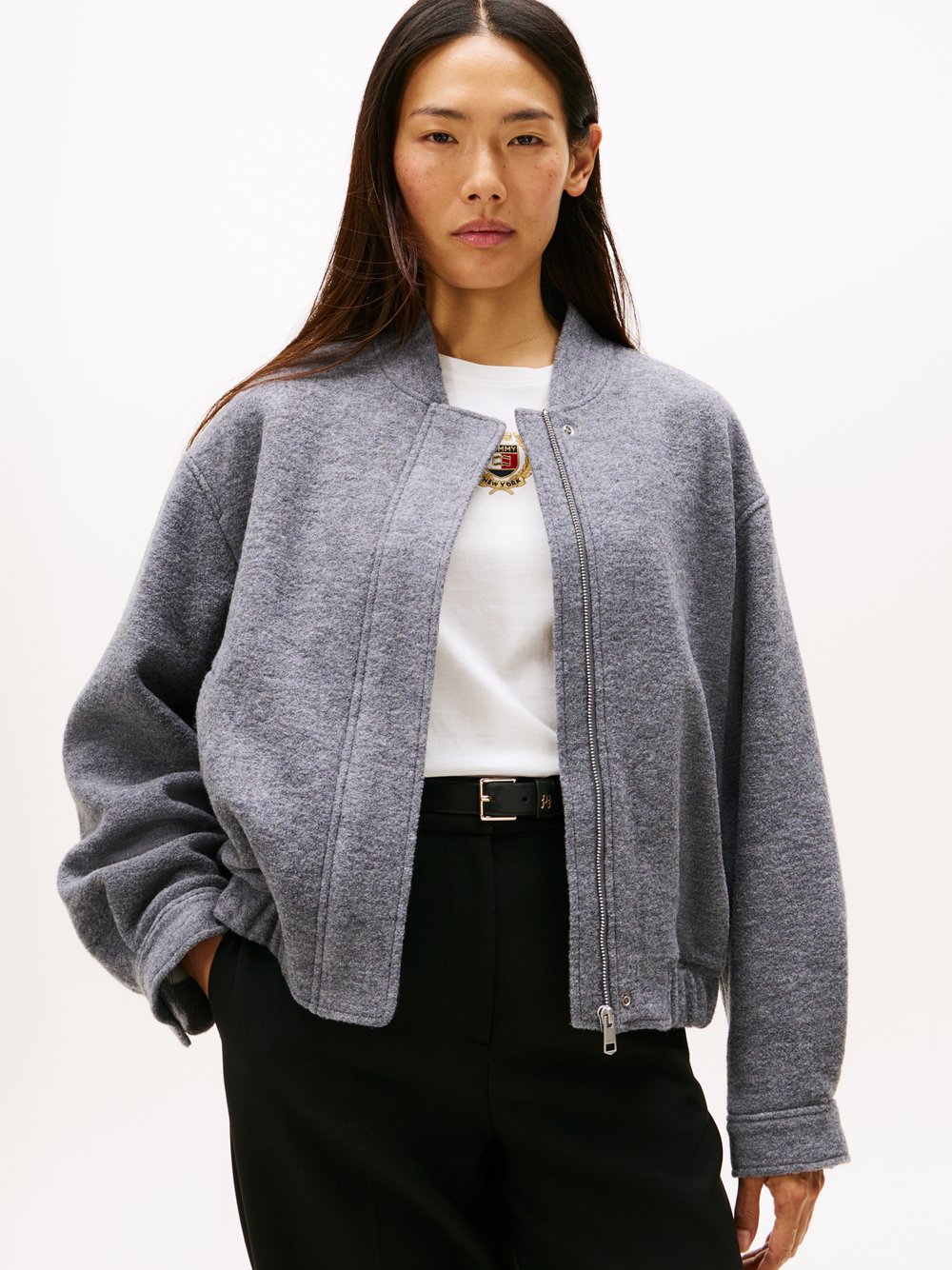 Thumbnail - Tommy Hilfiger Woll-Blouson Damen Wolle grau meliert, 40