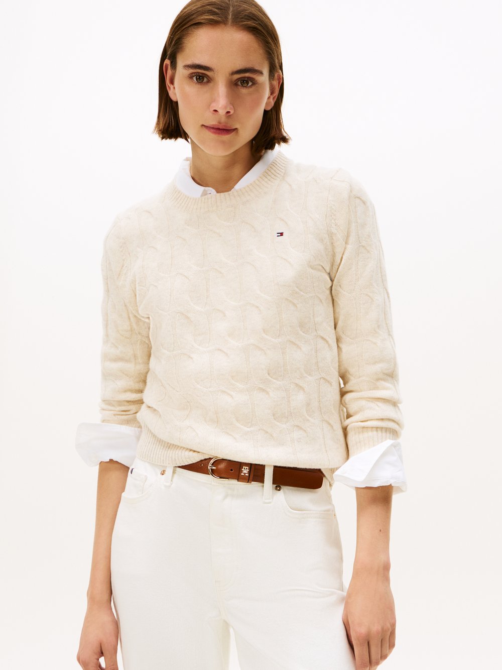 Tommy Hilfiger Strickpullover Damen Wolle beige meliert, M