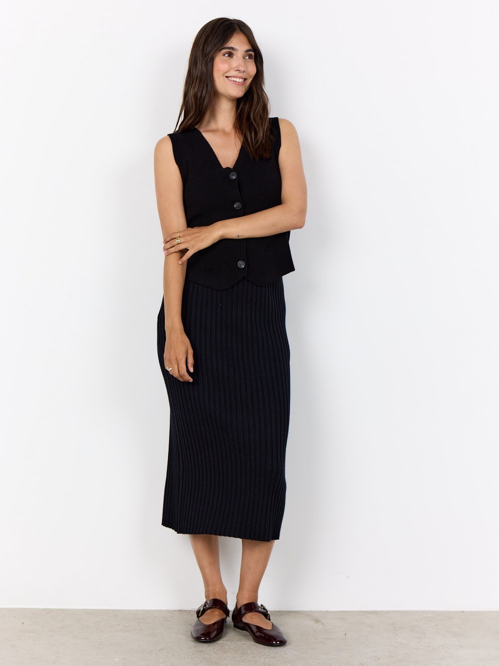 soyaconcept® Midirock Damen Rippe schwarz, M