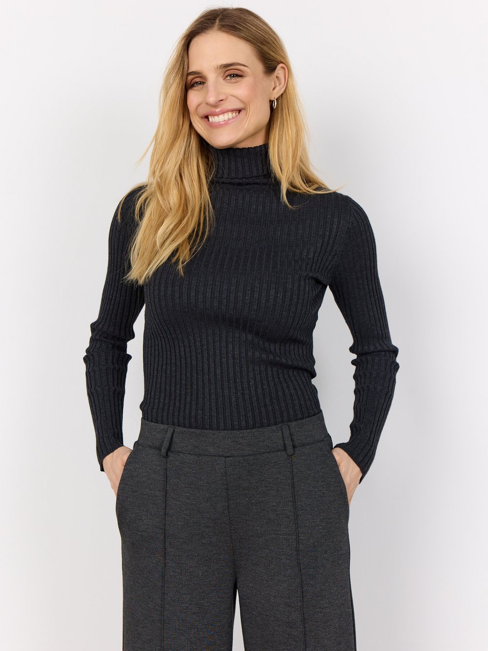 soyaconcept® Strickpullover Damen Viskose grau meliert, L