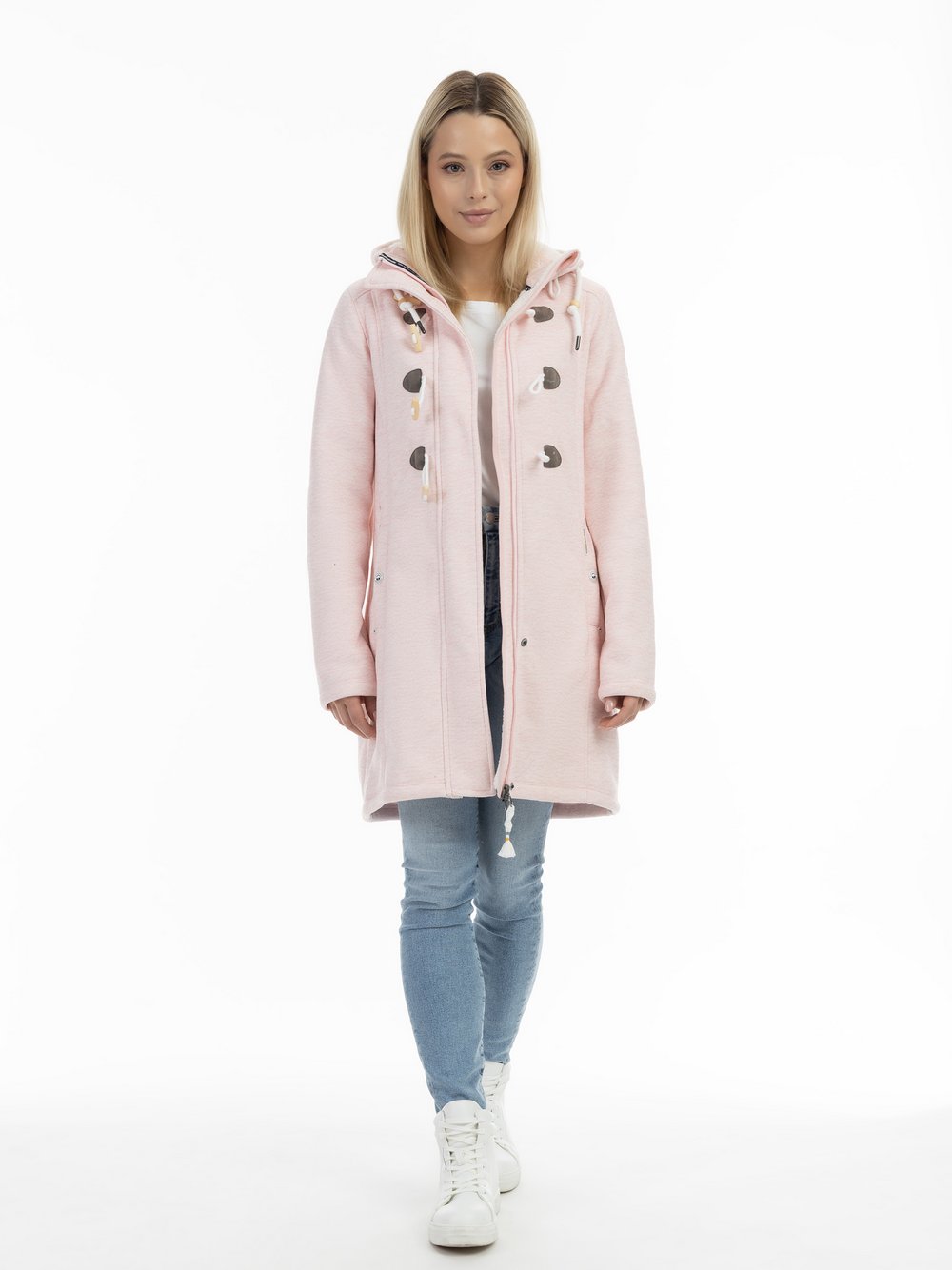 Schmuddelwedda Strickfleece Dufflecoat Damen rosa meliert, XXL