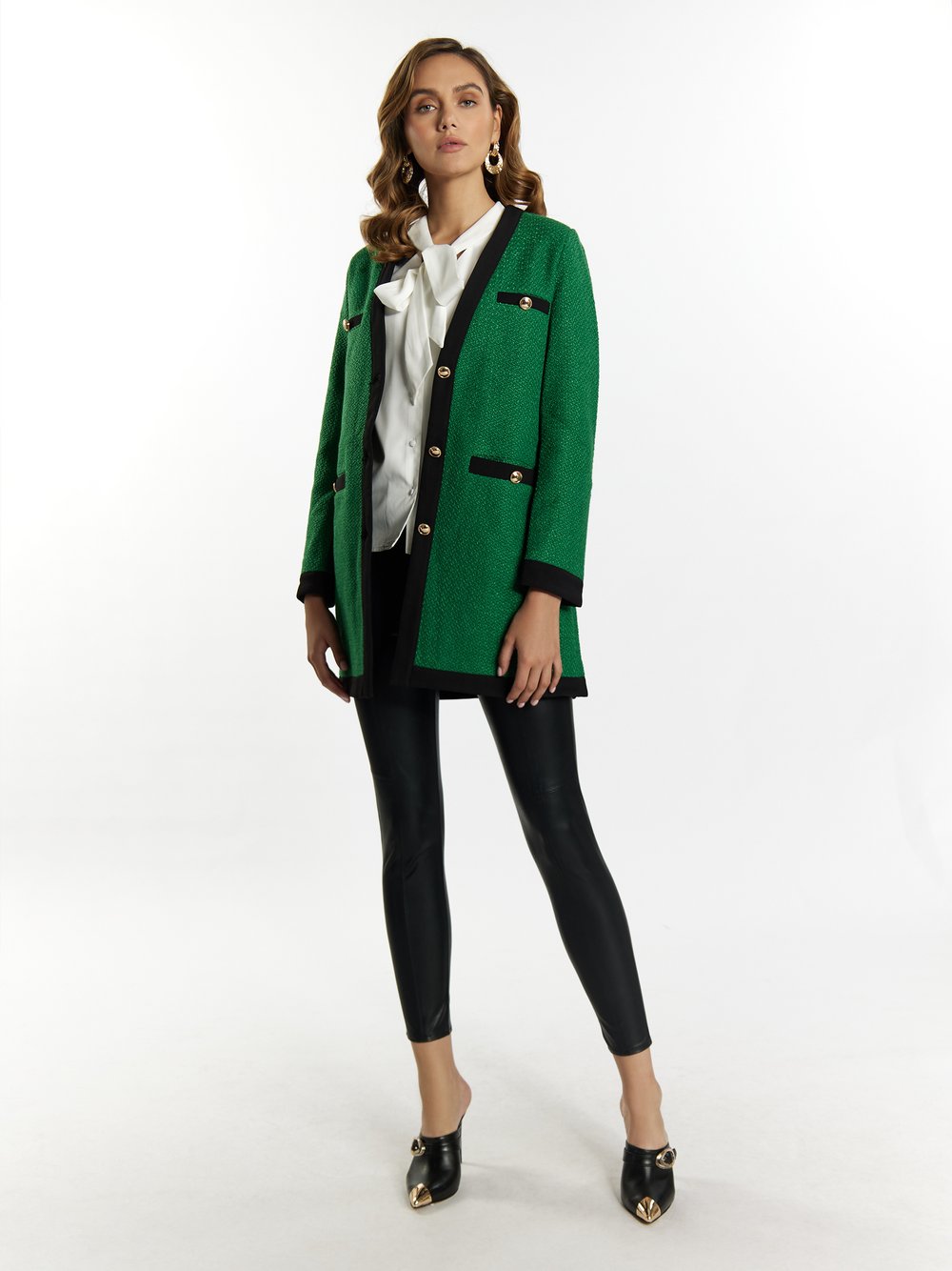 Faina Bouclé Blazer Damen Wolle grün, XS