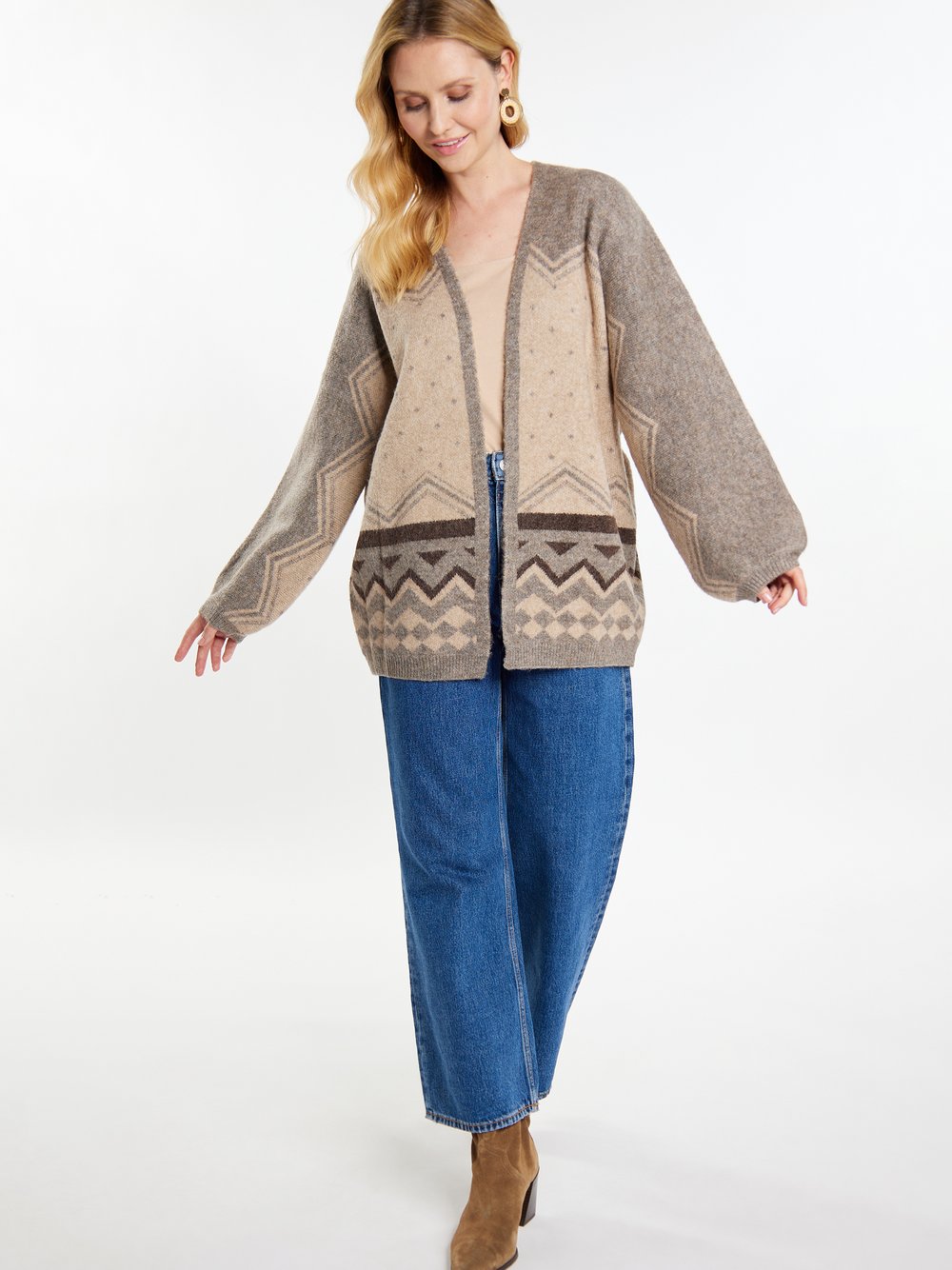 Usha Strickcardigan Damen beige gemustert, XS/S