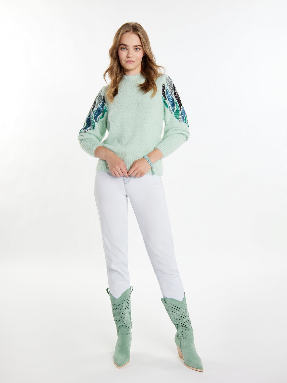 IZIA Pullover Damen grün gemustert, M/L