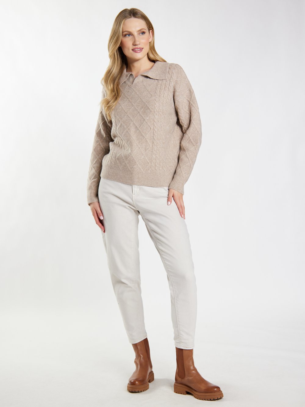 Dreimaster Strickpullover Damen beige gemustert, M/L