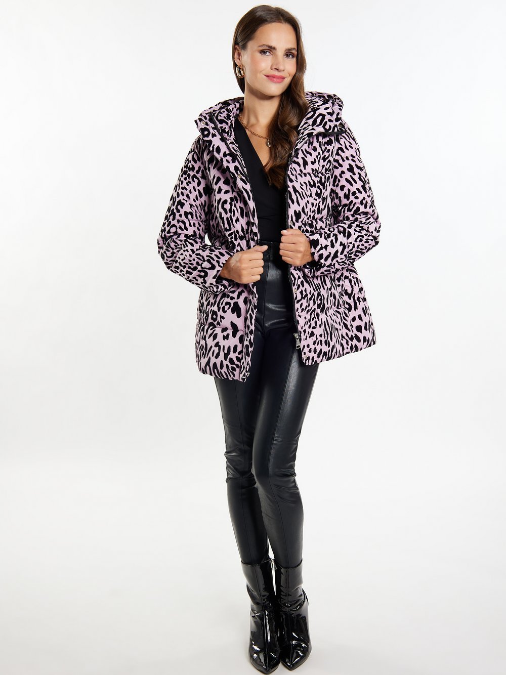 Faina Steppjacke mit Leo-Print Damen lila gemustert, L