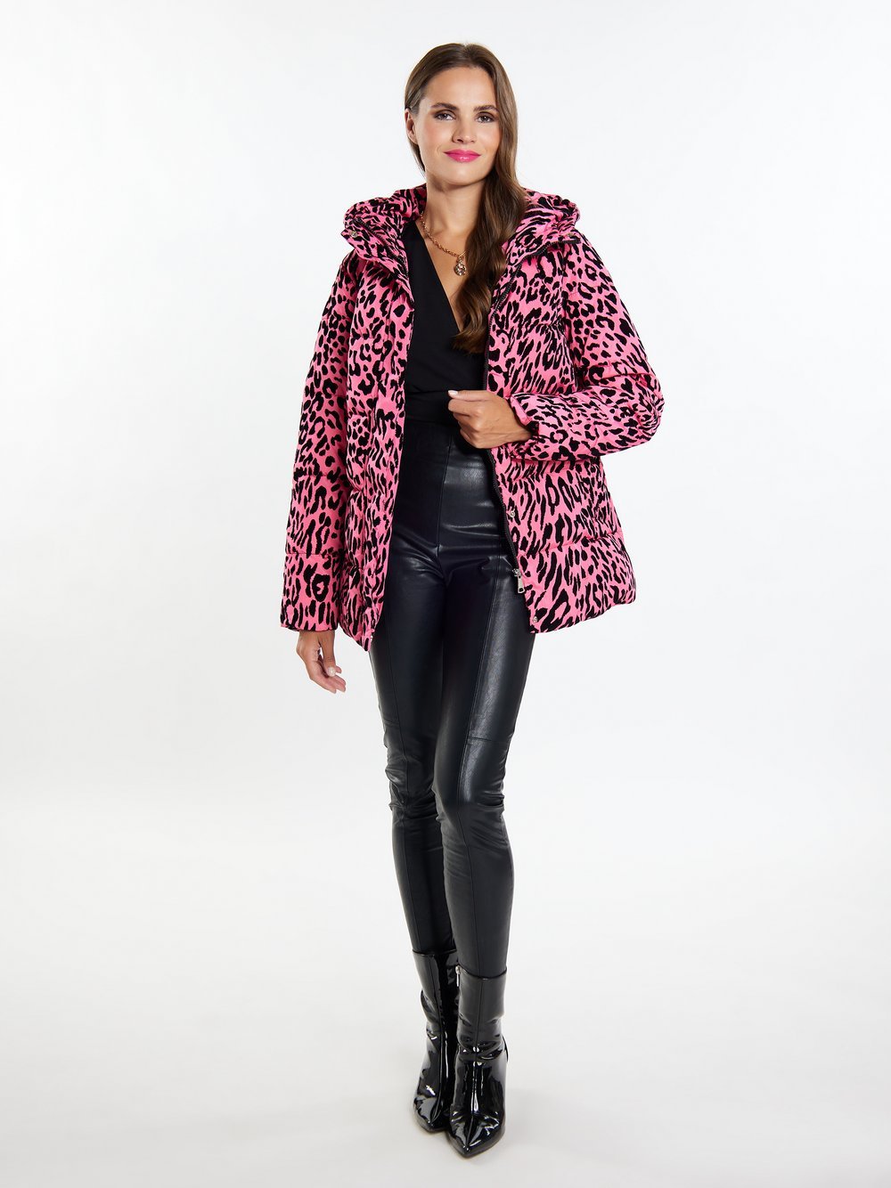 Faina Steppjacke mit Leo-Print Damen pink gemustert, XS