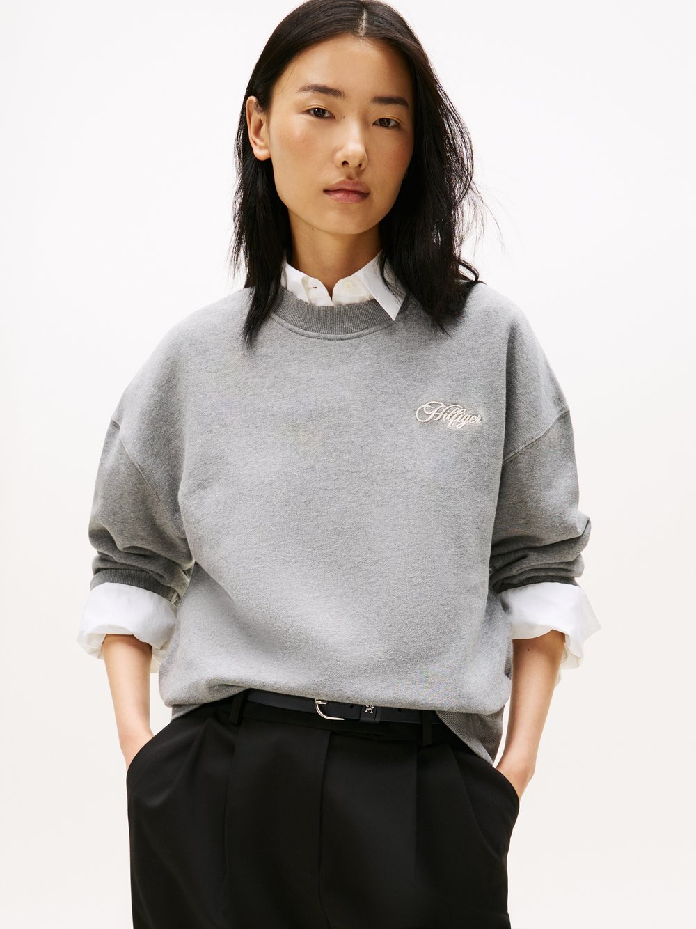 Tommy Hilfiger Sweatshirt Damen Baumwolle grau meliert, M