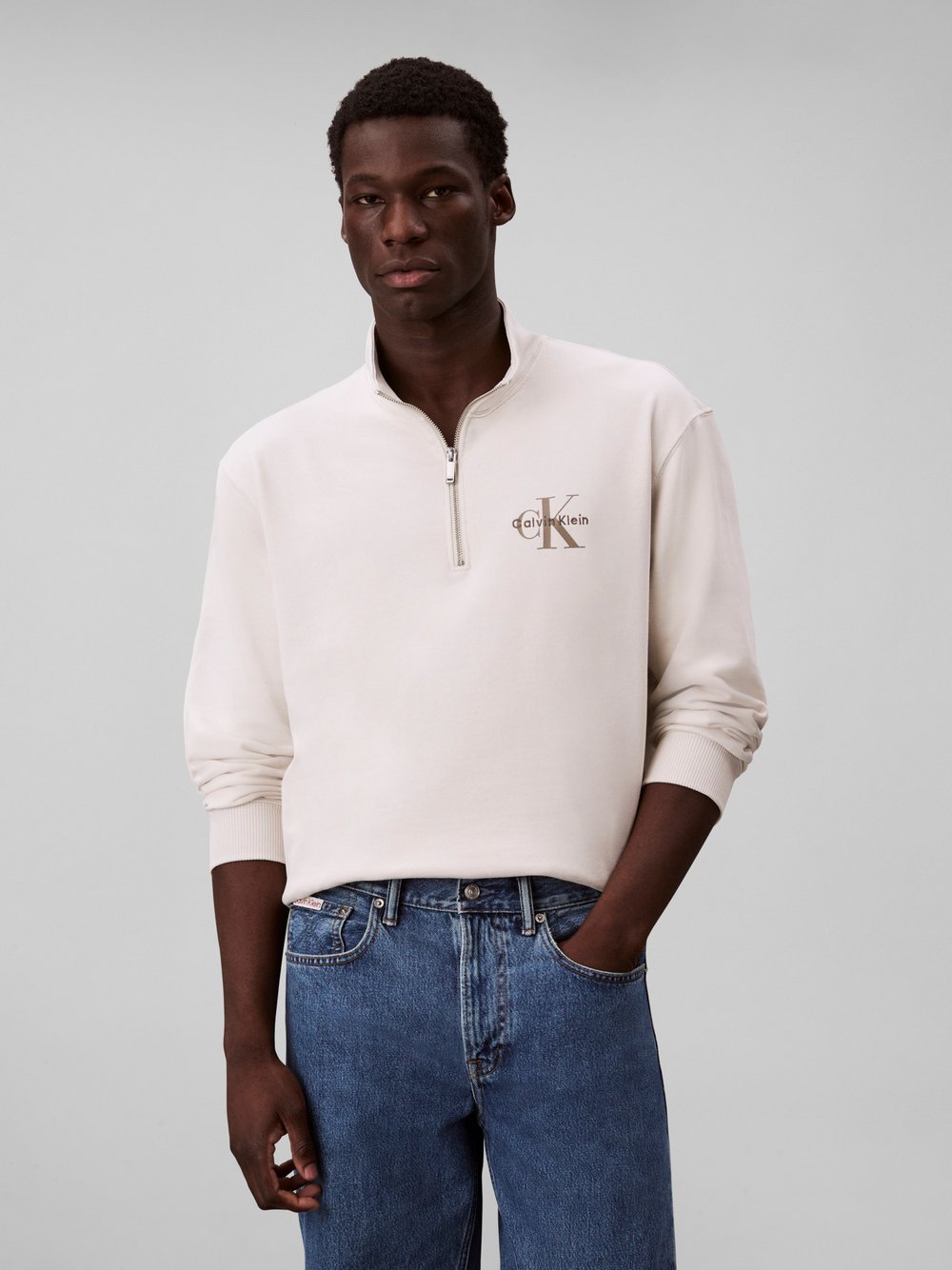 Calvin Klein Jeans Sweatshirt Herren Baumwolle weiß, L