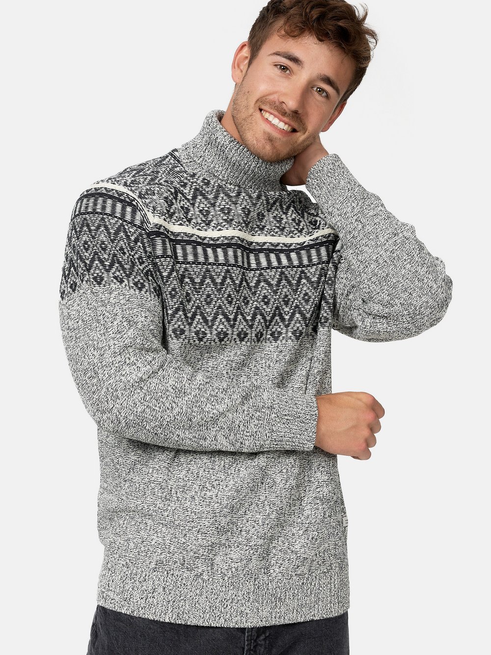 Indicode Strickpullover Herren Jersey weiß gemustert, S