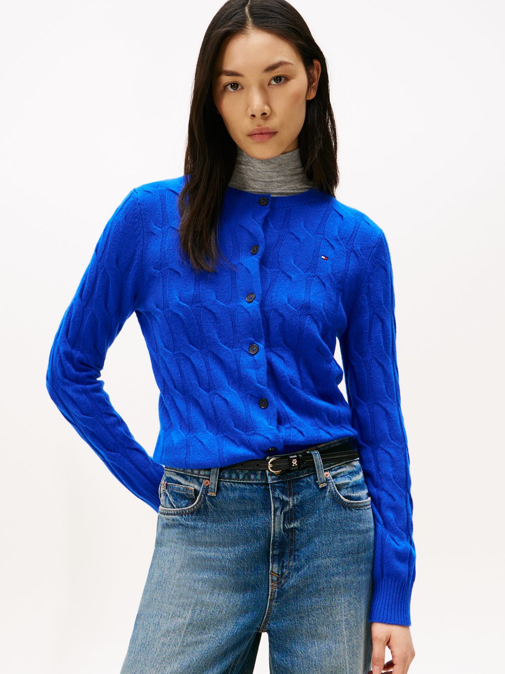 Thumbnail - Tommy Hilfiger Strickjacke Damen Feinstrick blau strukturiert, L
