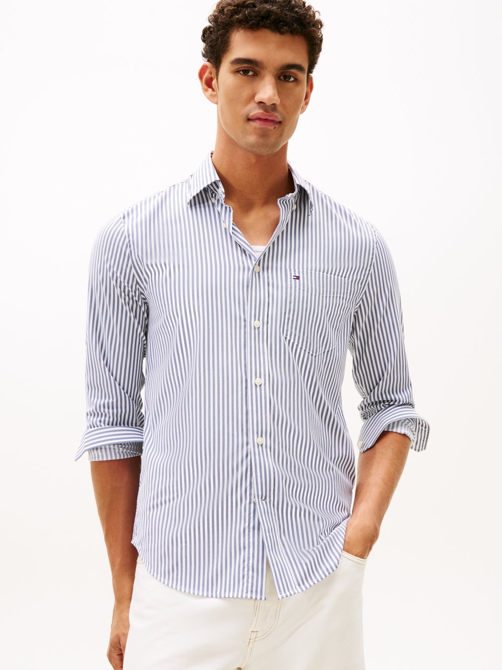 Tommy Hilfiger Hemd Herren Modern Fit Polyamid mehrfarbig gestreift, XXL