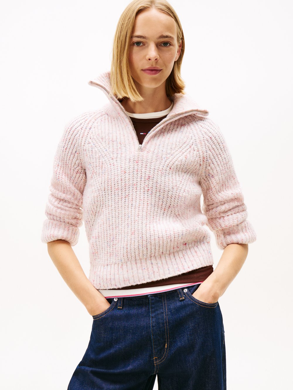 Tommy Jeans Troyer mit Woll-Anteil Damen rosa gemustert, S