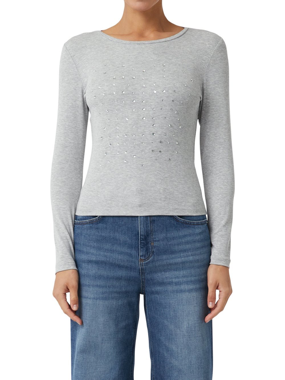 comma casual identity Langarmshirt Damen Jersey grau meliert, 40