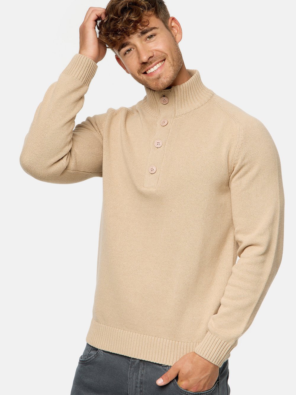 Indicode Strickpullover Herren Jersey beige, L