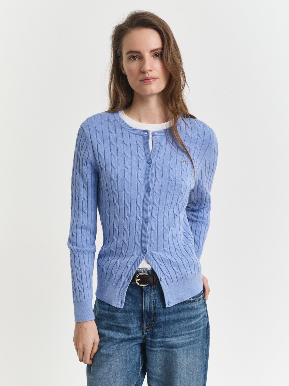 Gant Strickjacke Damen Baumwolle blau meliert, XXL