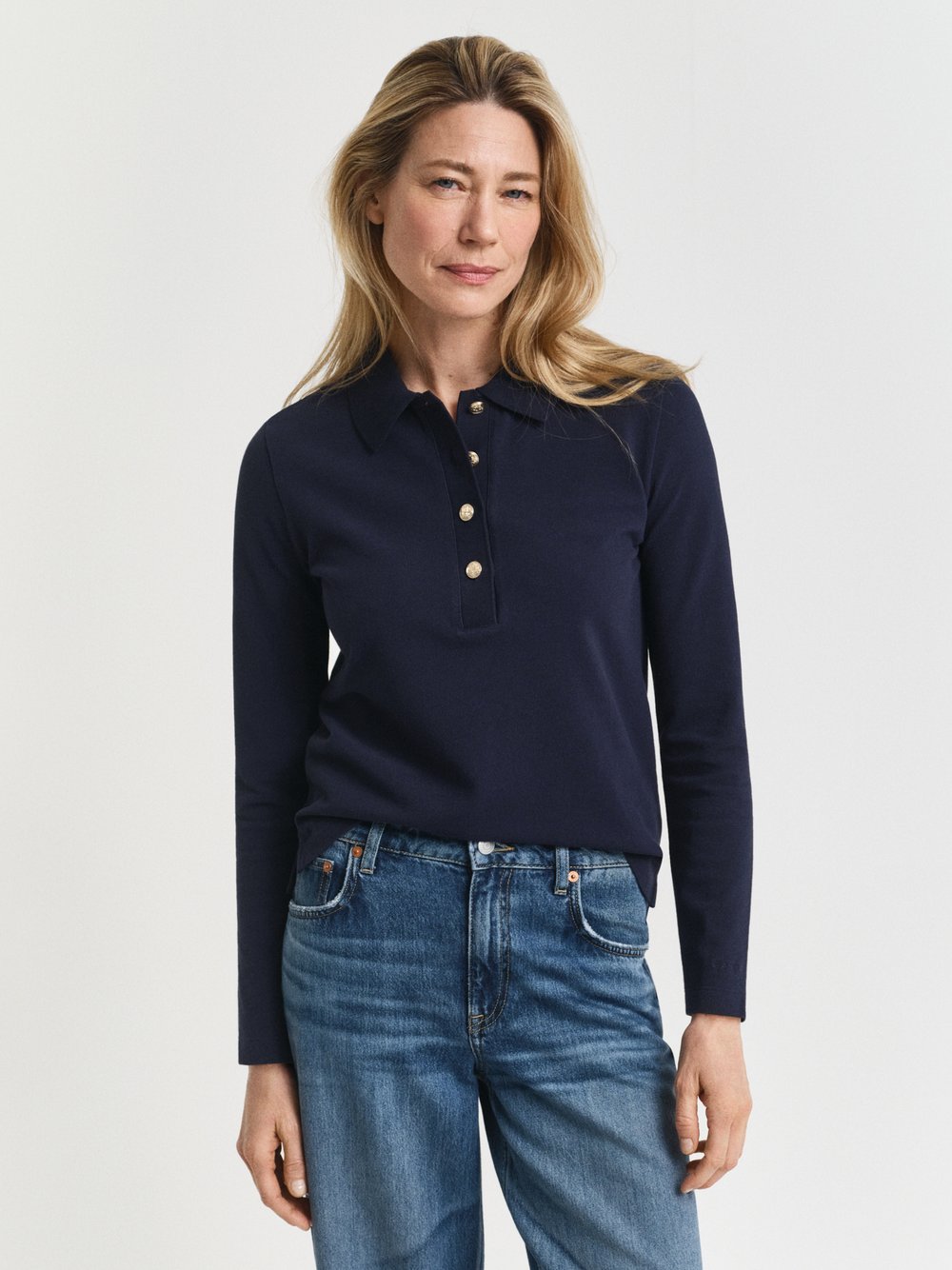 Gant Langarm-Poloshirt Damen Baumwolle blau, S