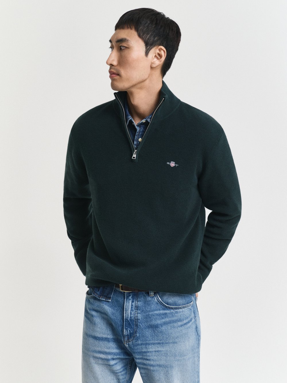 Gant Strickpullover mit Merinowolle Herren Baumwolle grün, L