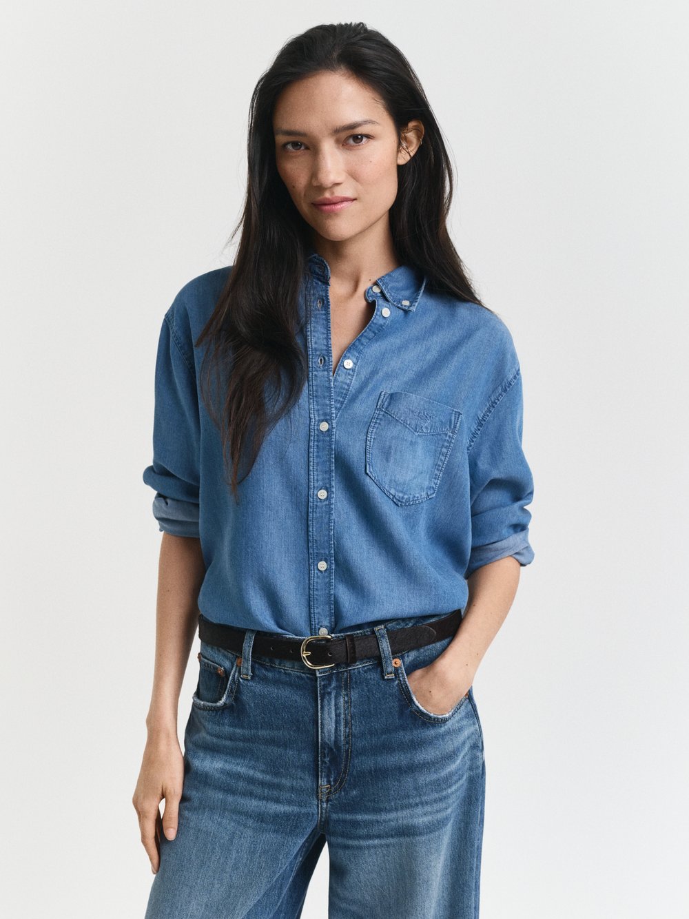 Gant Hemdbluse Damen Lyocell blau, L