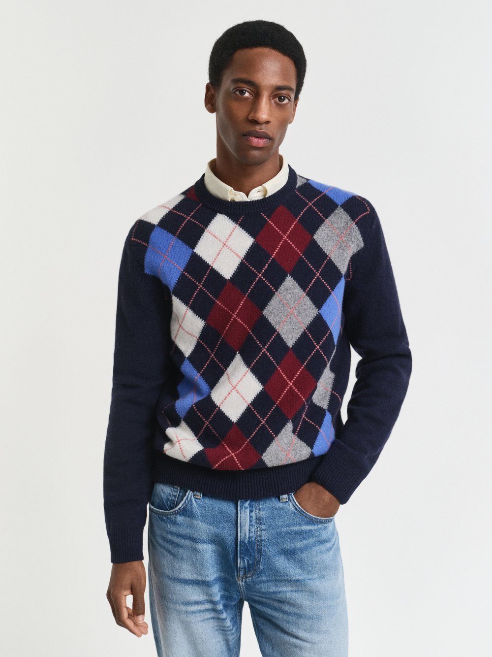Gant Strickpullover mit Wollanteil Herren Polyamid blau kariert, XL
