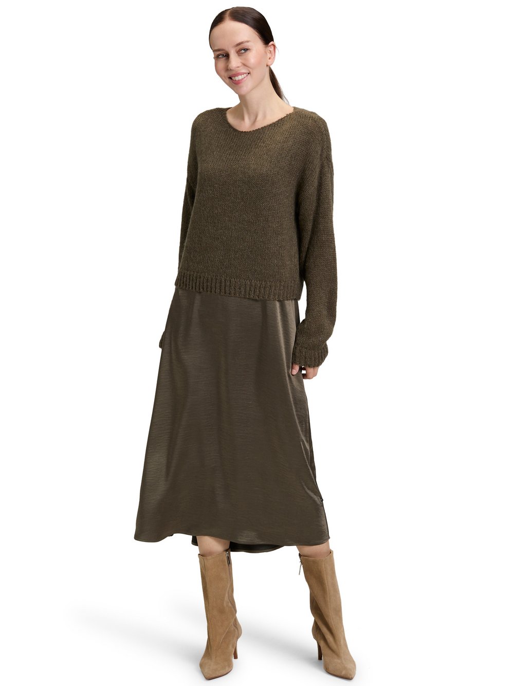 Robe Légère Kleid-Pullover-Set mit Mohair-Anteil Damen Grobstrick grün, 42