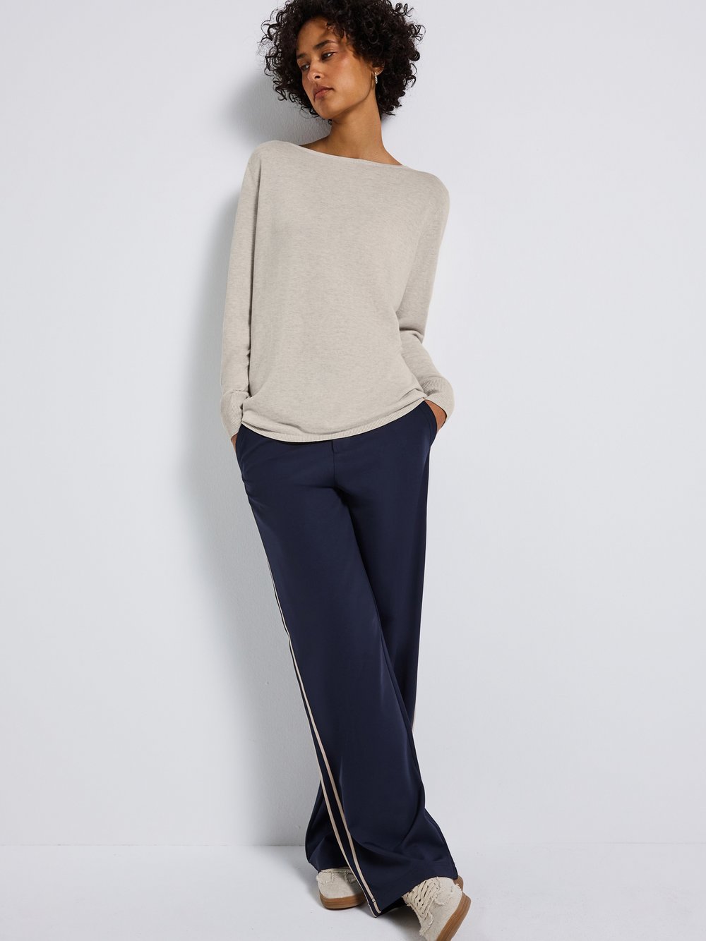 Street One Sweter z dzianiny Kobiety drobna dzianina beżowy, 40