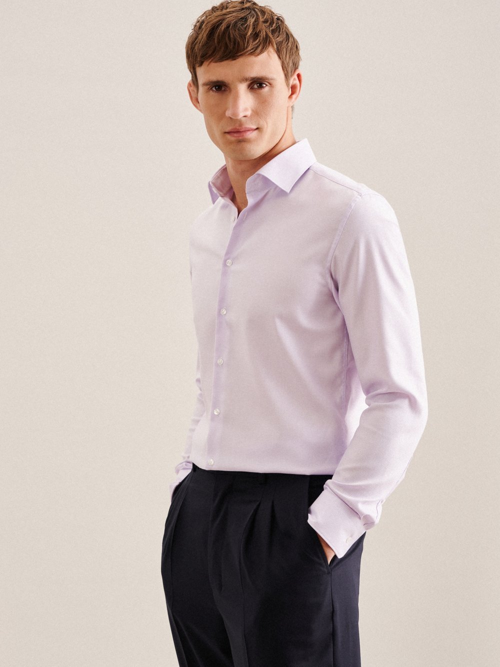 Thumbnail - Seidensticker Business Hemd Herren Slim Fit Baumwolle lila strukturiert, 42