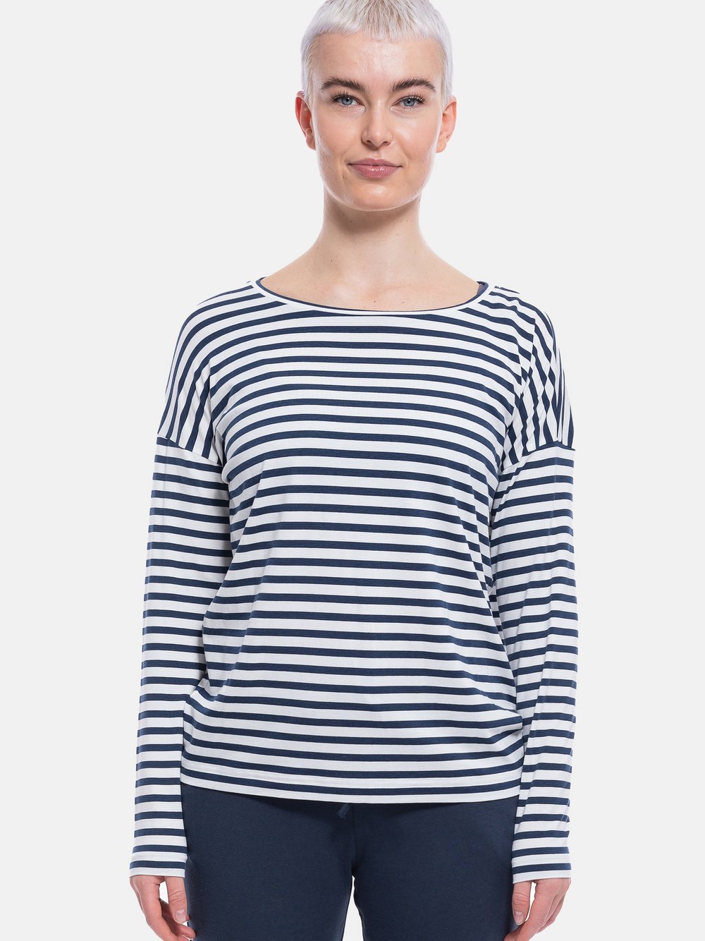 Mey Schlafanzug Oberteil Damen blau gestreift, XL