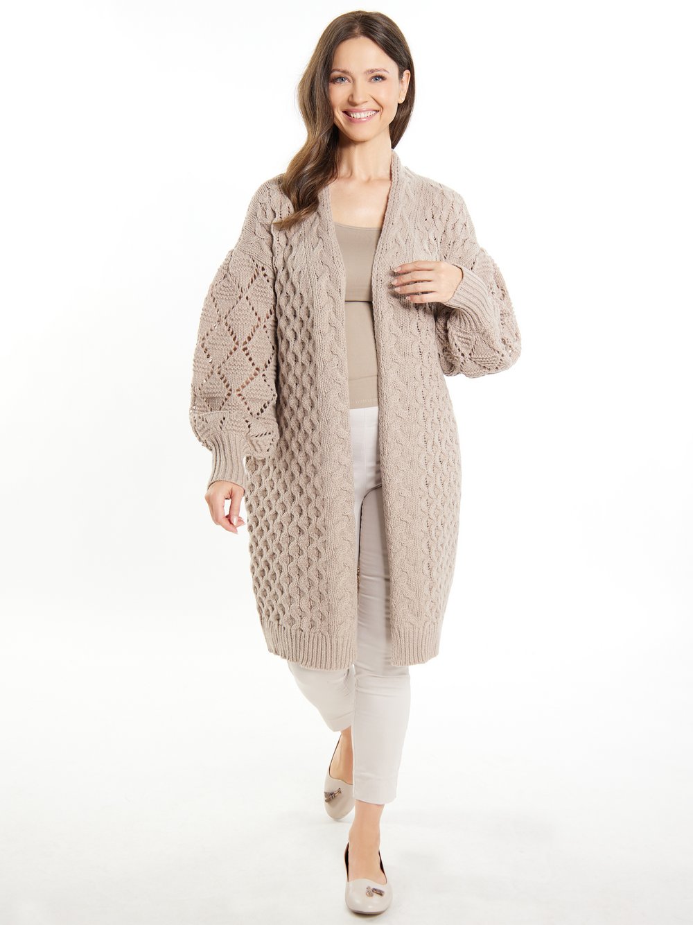 Usha Strickcardigan Damen beige gemustert, M/L