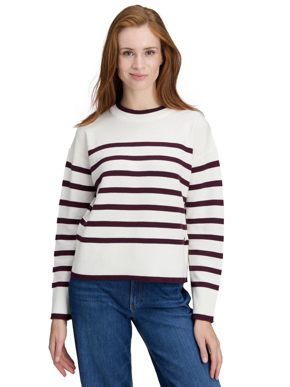 Betty & Co Pullover Damen Baumwolle weiß gestreift, 36