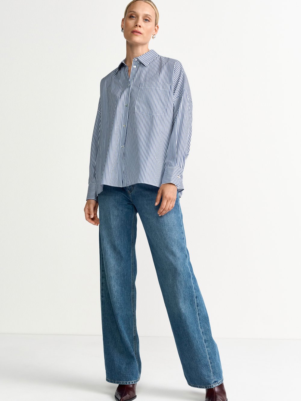 Rich & Royal Hemdbluse Damen Baumwolle blau gestreift, 38