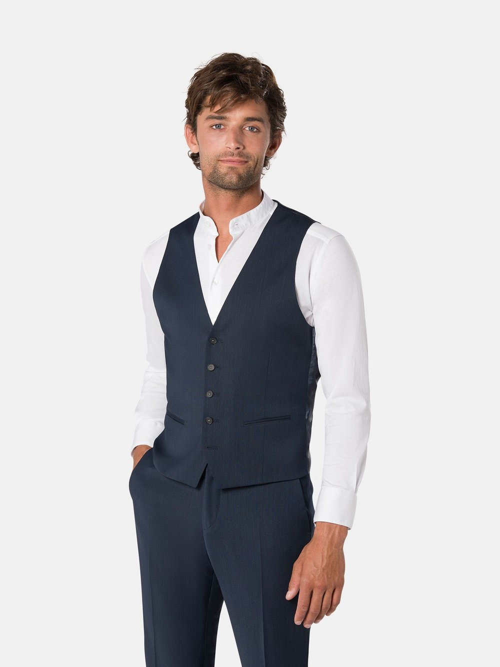 Benvenuto Anzugweste Herren Slim Fit blau gemustert, 102