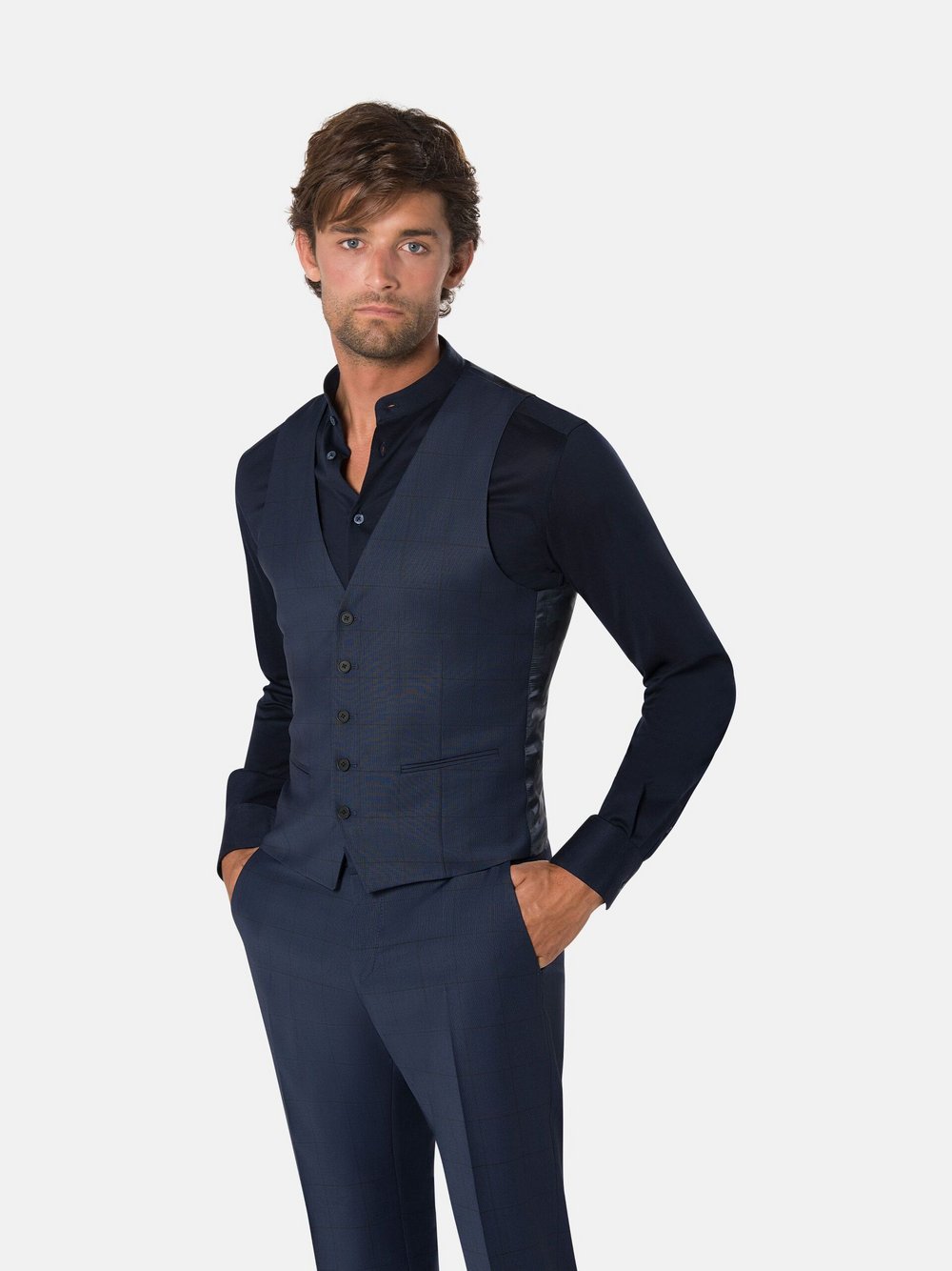 Thumbnail - Benvenuto Anzugweste UMBERTO Herren Slim Fit blau gemustert, 46