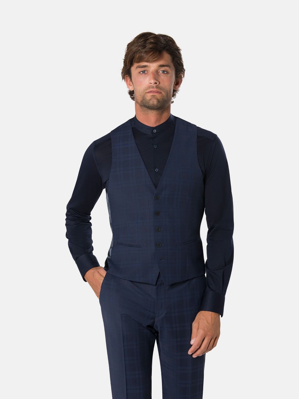 Thumbnail - Benvenuto Anzugweste UMBERTO Herren Slim Fit blau gemustert, 48