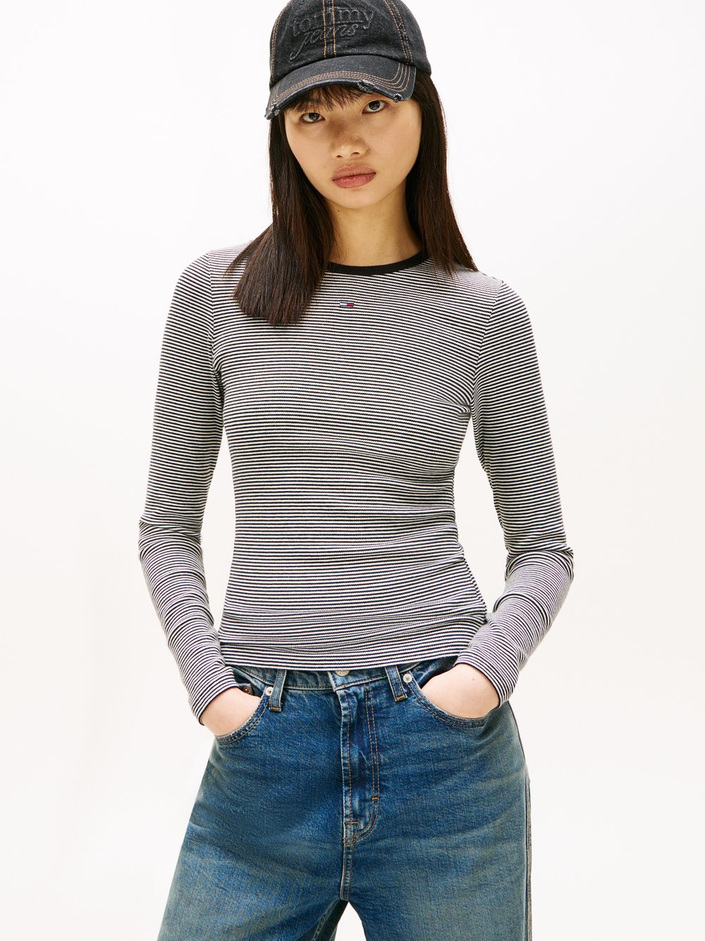 Tommy Jeans Langarmshirt Damen Baumwolle mehrfarbig gestreift, XS