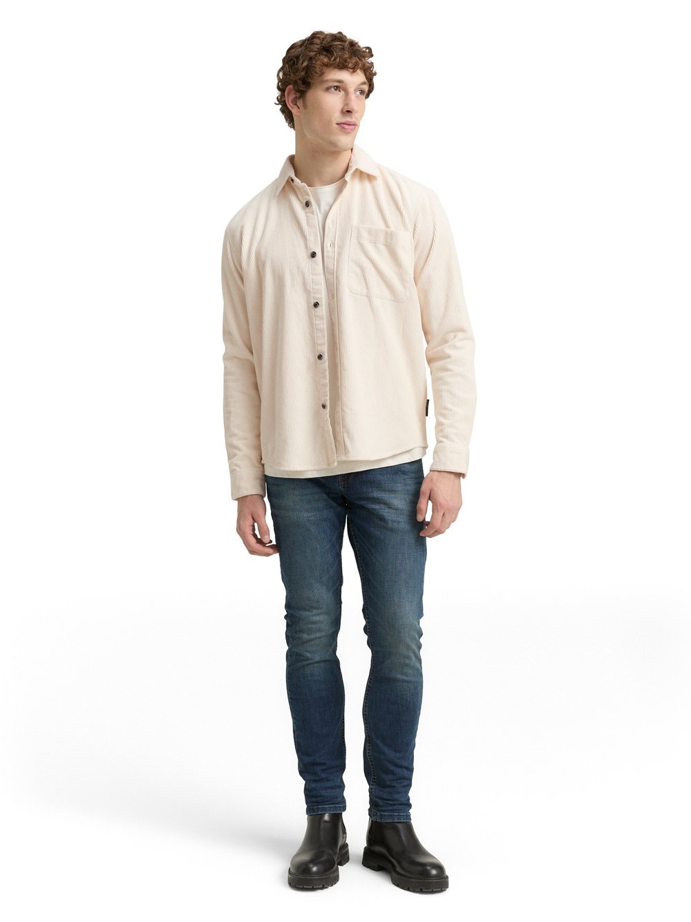 Thumbnail - Tom Tailor Denim Cordhemd Herren Comfort Fit Baumwolle beige strukturiert, L
