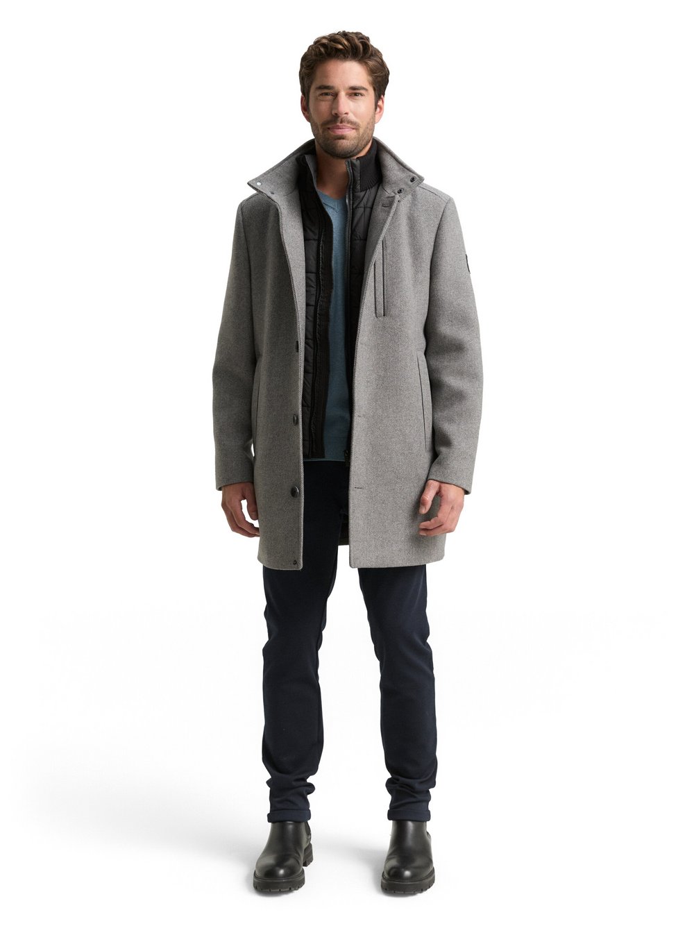 Tom Tailor Mantel mit Wollanteil Herren Wolle grau meliert, XXL