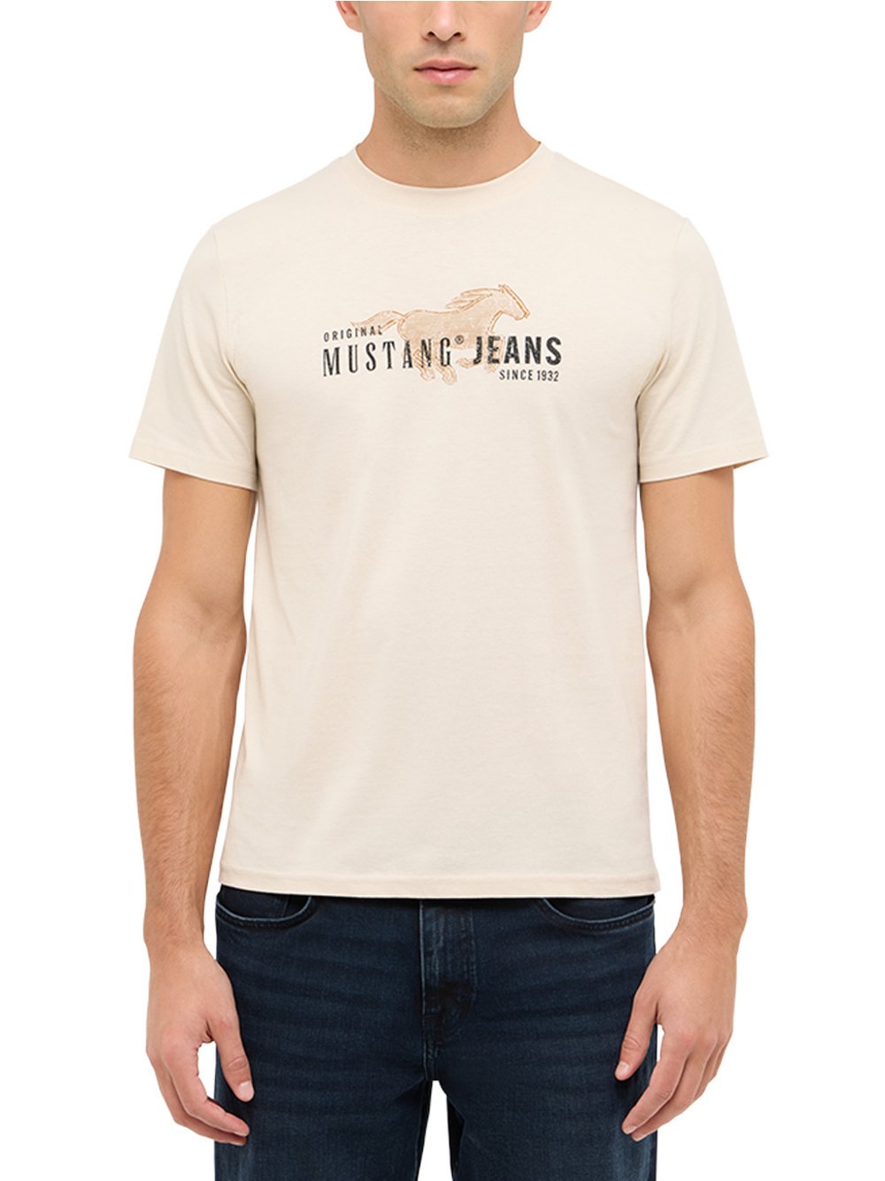 Thumbnail - Mustang T-Shirt Herren Baumwolle beige bedruckt, M