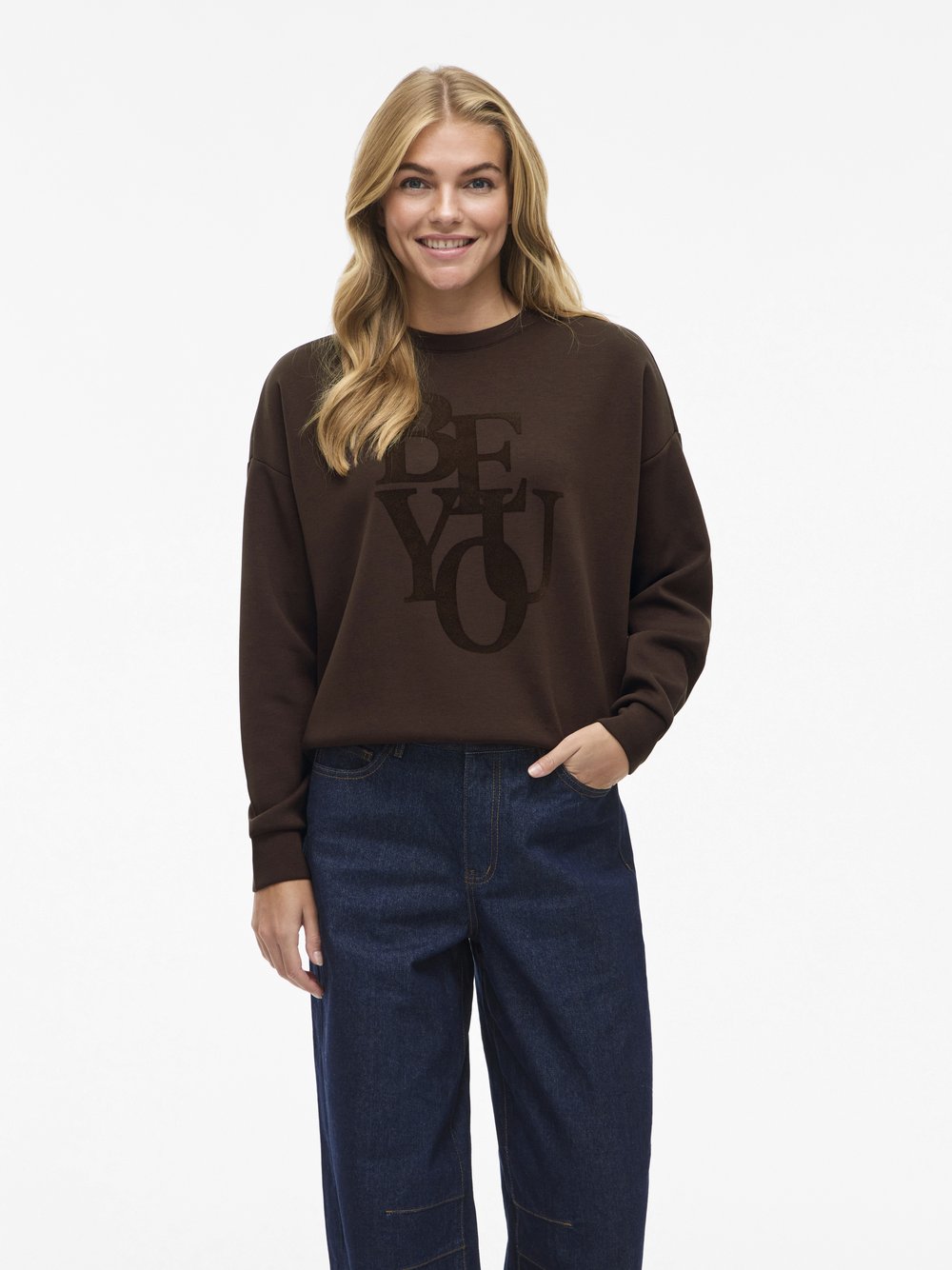 Vila Sweatshirt Damen braun bedruckt, XS