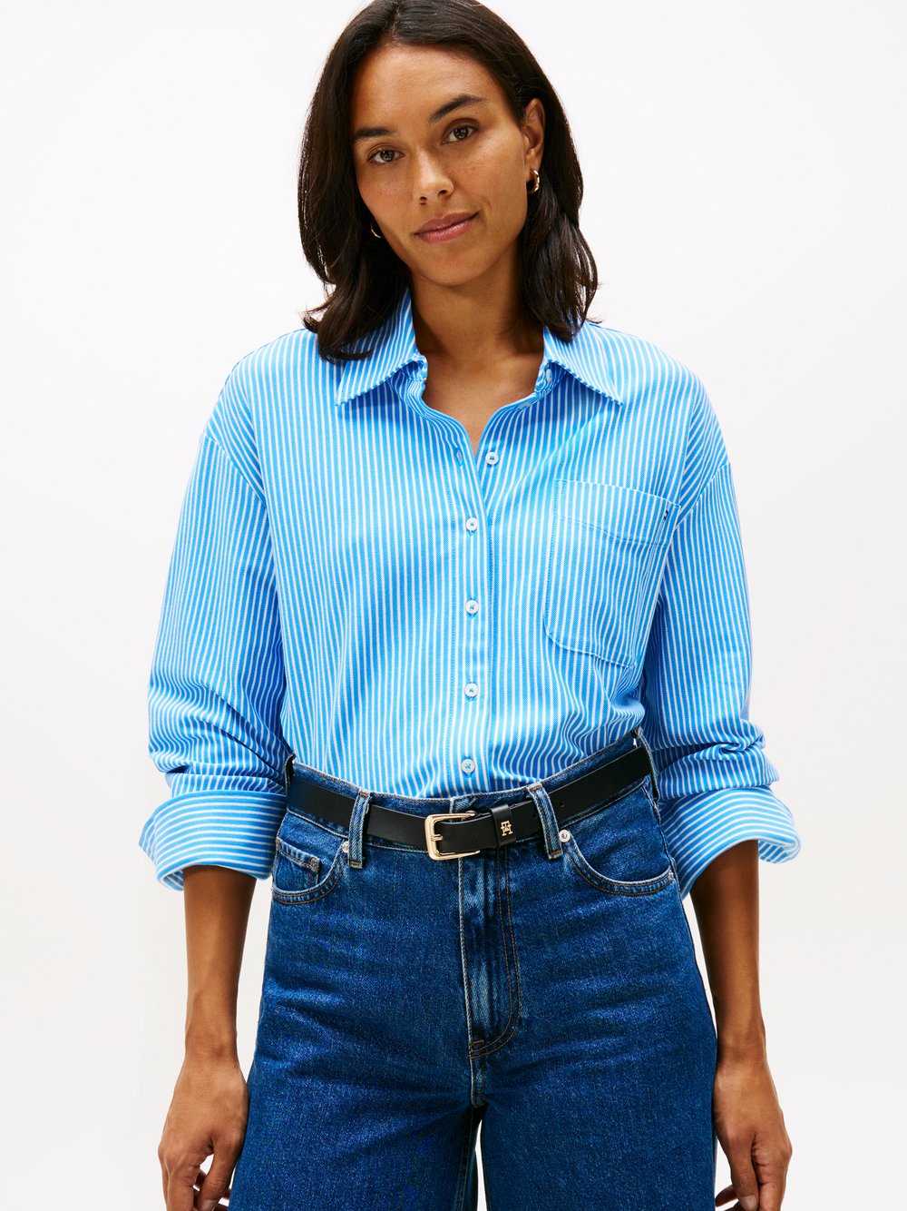 Tommy Hilfiger Hemdbluse Damen Baumwolle blau gestreift, XS