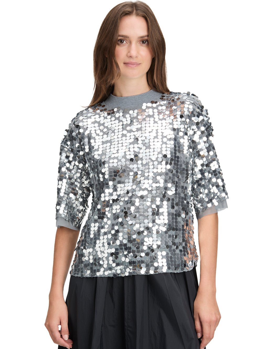 Cartoon Pailletten-Shirt Damen mehrfarbig strukturiert, 42