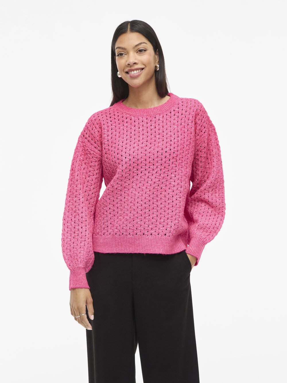 Vila Strickpullover Damen Grobstrick pink meliert, M