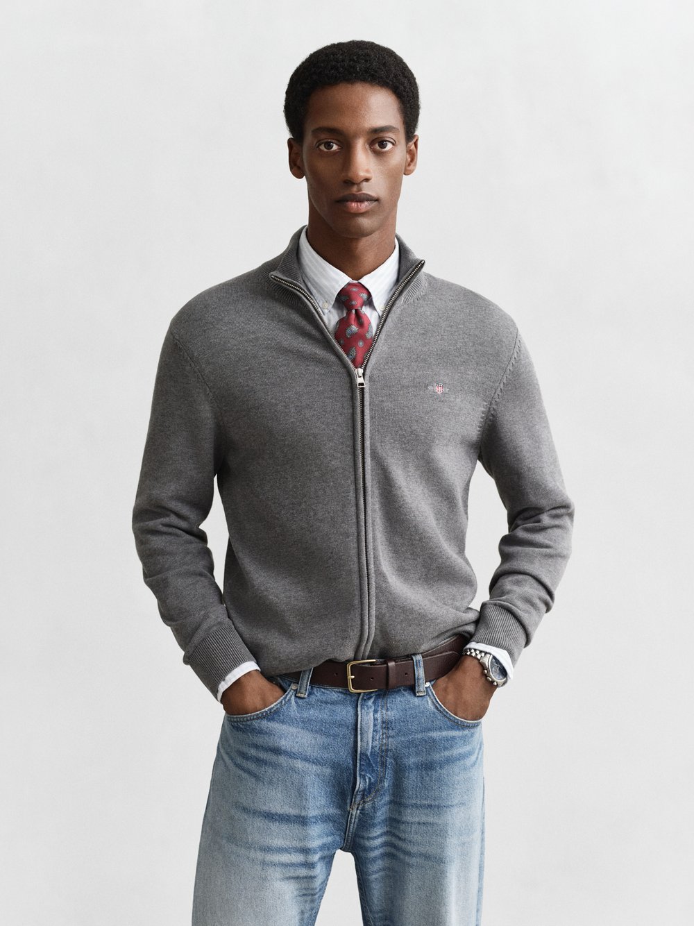 Thumbnail - Gant Strickjacke Herren Baumwolle grau, L